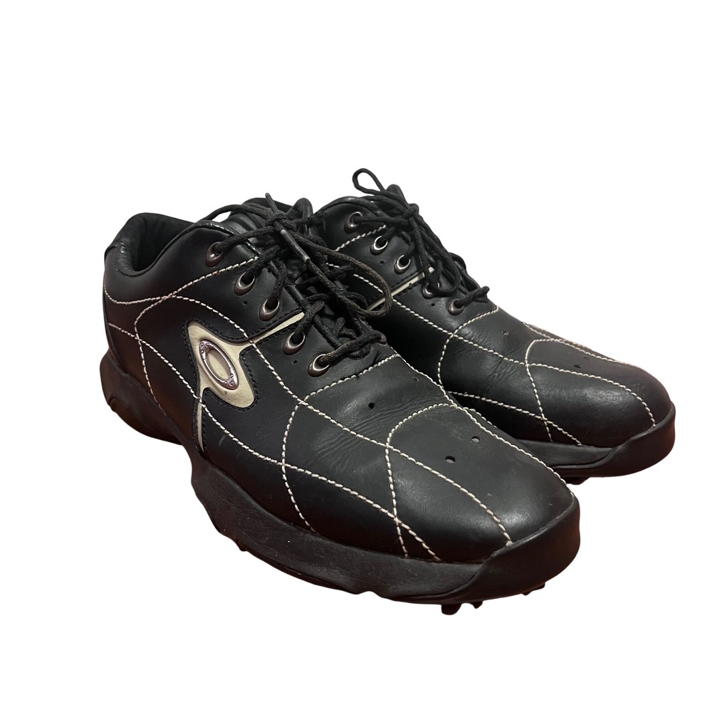 Vintage Oakley Software Bow Tye Mens Golf Shoes Size 8.5‎ Leather Lace Up Spiked